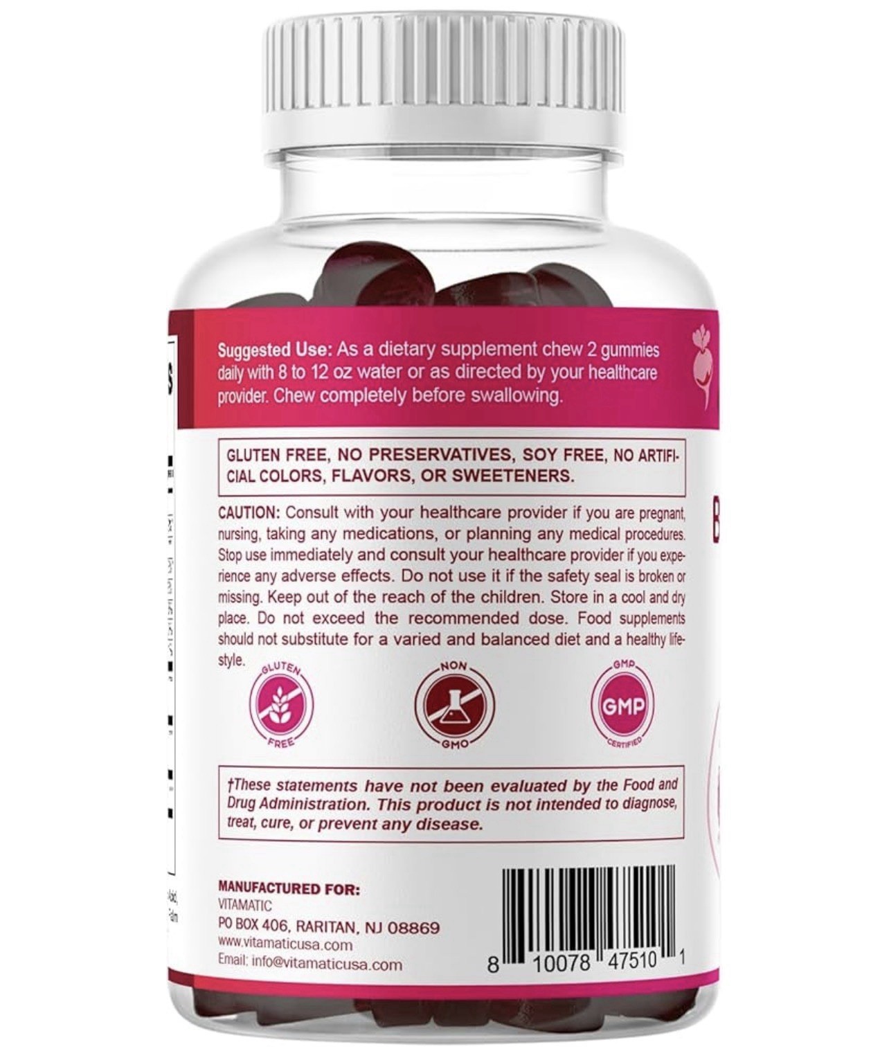 2 Vitamatic Beet Root Gummies 400mg with B6 (2mg) B12 Grape Seed Pomegranate &