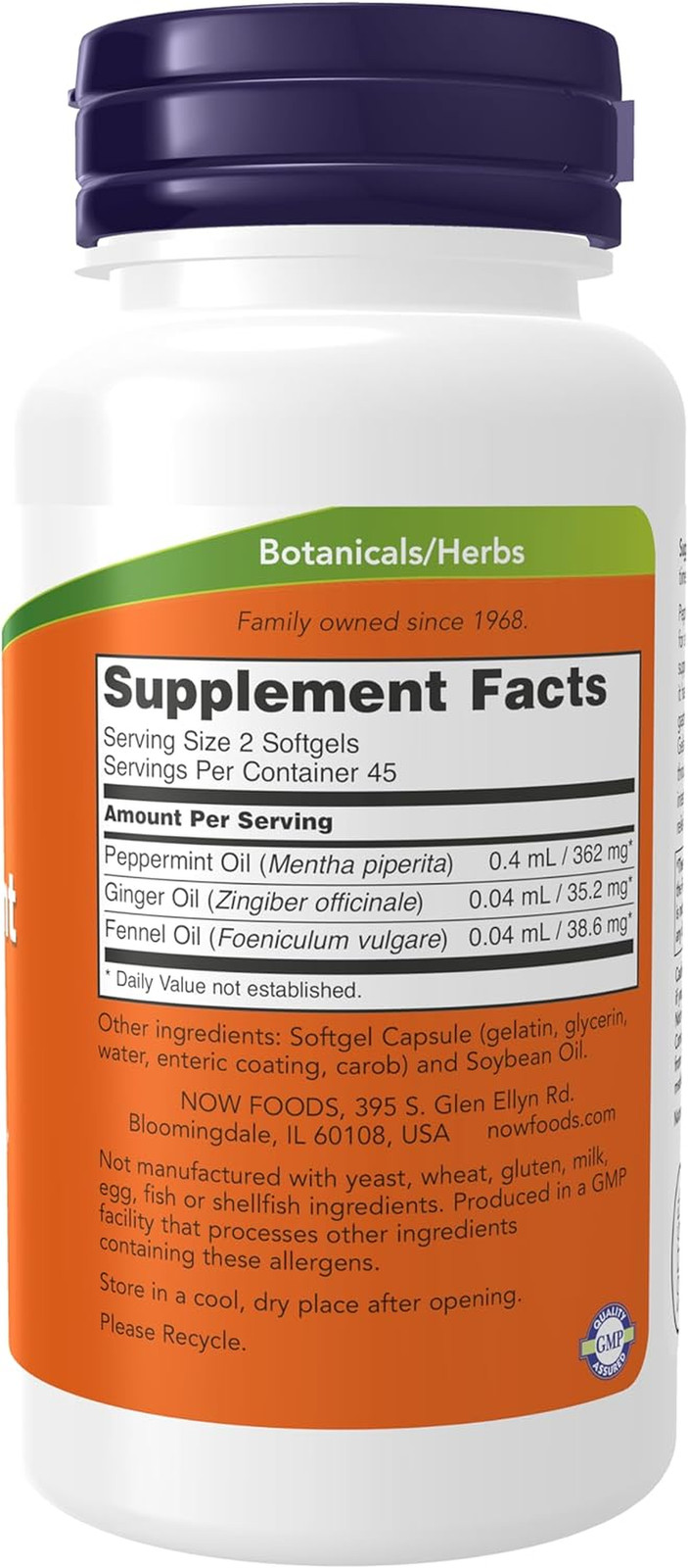 Supplements, Peppermint Gels with Ginger & Fennel Oils, Enteric Coated, Digestiv