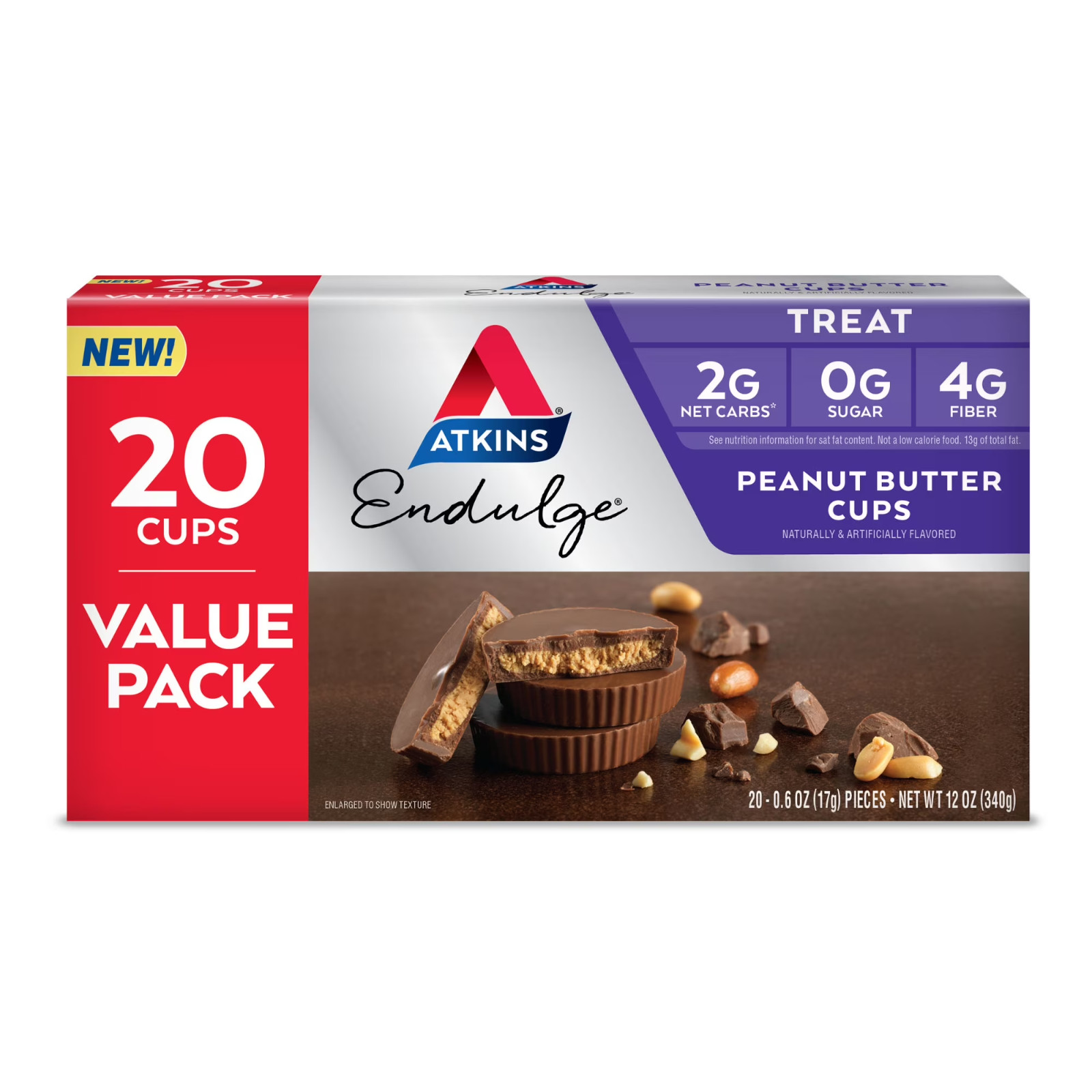 Atkins Endulge Peanut Butter Cups, Sugar Free Candy,Low Sugar Treats, 20 Ct.