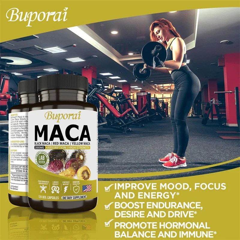 Maca Root 120pcs,Builds Muscle and Strength, Regulate Mood, Balances Hormones