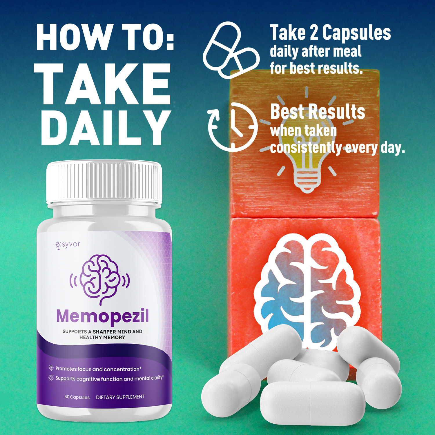 (3 Pack) Memopezil Nootropic All Natural Brain Supplement Memo Pezil 180 Capsule