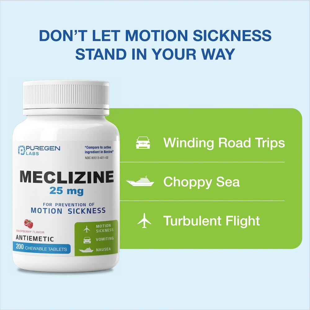 PUREGEN LABS MECLIZINE 25 mg Antiemetic 200 chewable Tablets 1 pk