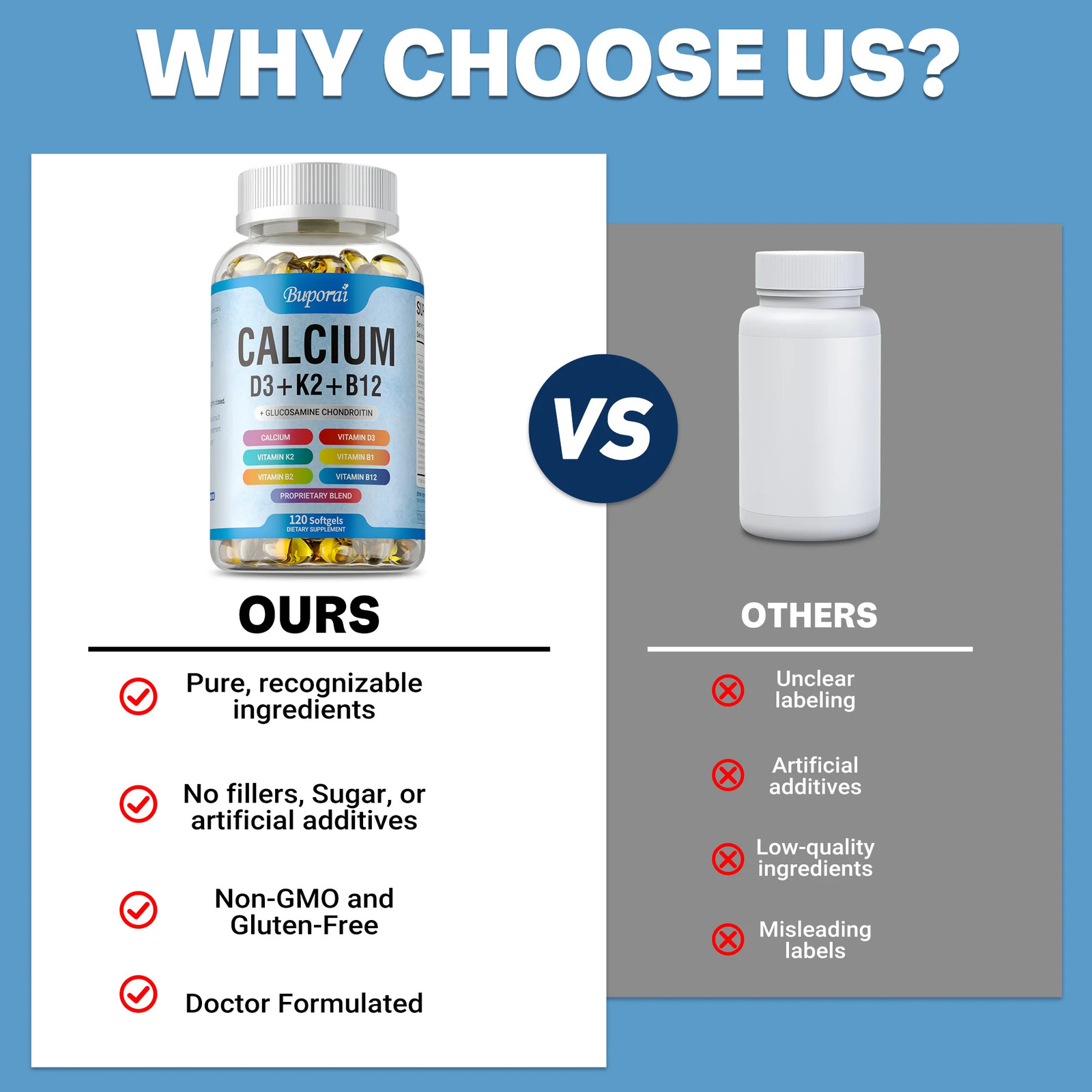 Calcium + Vitamin D3 +K2 +B12 120pcs – Bone, Muscle & Heart Health,Energy Levels