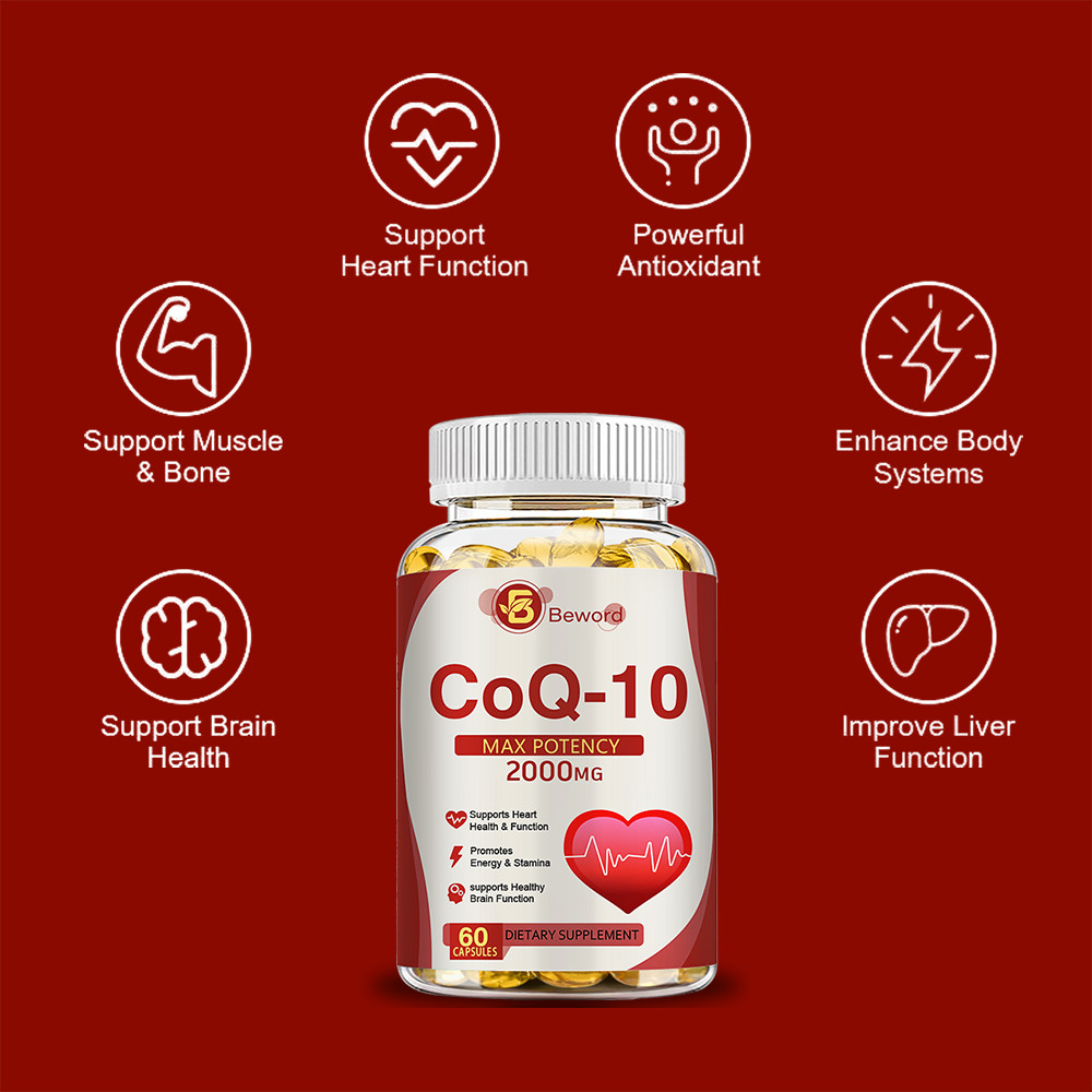 CoQ10 2000mg 60 Softgels Coenzyme Q-10 Non-GMO Heart Support Capsules