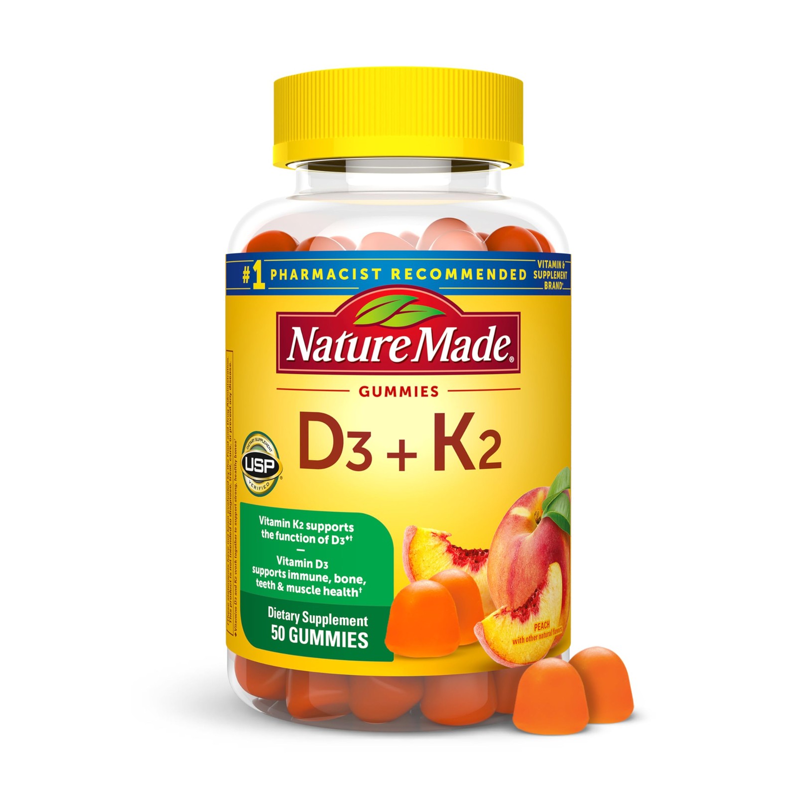 Nature Made Vitamin D3 K2 Gummies, D 50 Count (Pack of 1), Orange