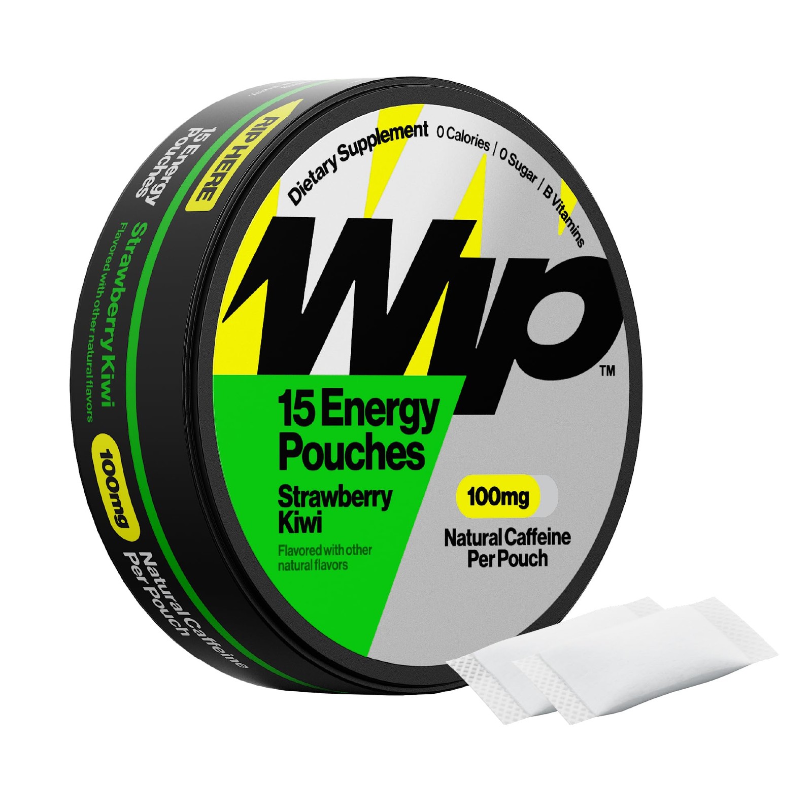 Wip Energy Pouches | 100mg Natural 15 Count (Pack of 1), Strawberry Kiwi