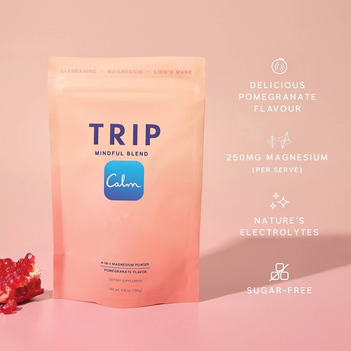 TRIP 4-in-1 Calming Magnesium Citrate Powder – Pomegranate – 4.9oz – 30s
