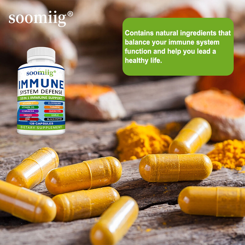Immune System Defense Support Supplements Vitamin C D3 Quercetin Turmeric Vegan