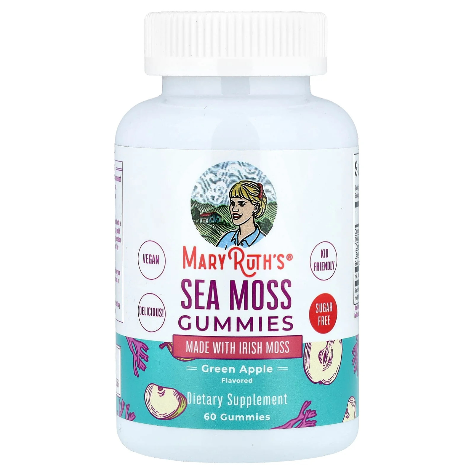 2 X MaryRuth’s, Sea Moss Gummies, Green Apple, 60 Gummies (25 mg per Gummy)