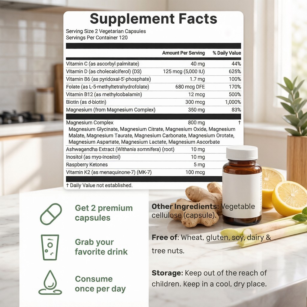 Magnesium 20-in-1 Complex for Women – 240 Veggie Caps, Bone & Sleep Support