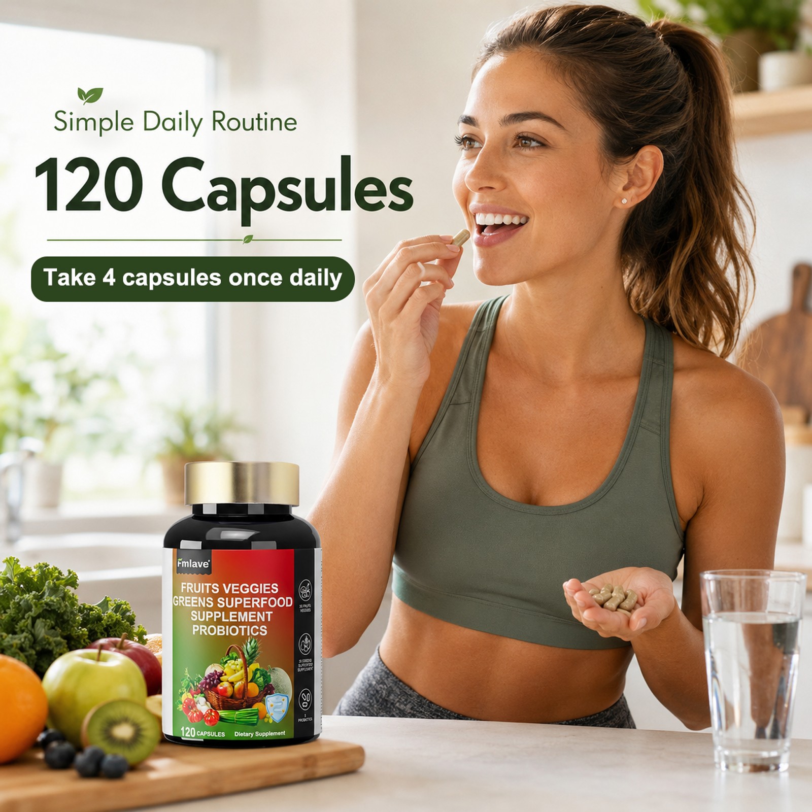 Super Fruit & Vegetable Supplements – Organic Whole Superfood & Probiotics 120ct