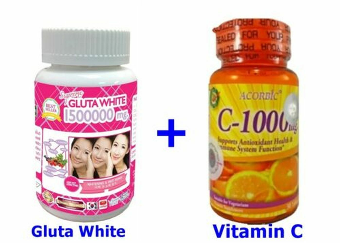 Supreme Gluta White Glutathione + Acorbic Vitamin C 1000mg Whitening Skin