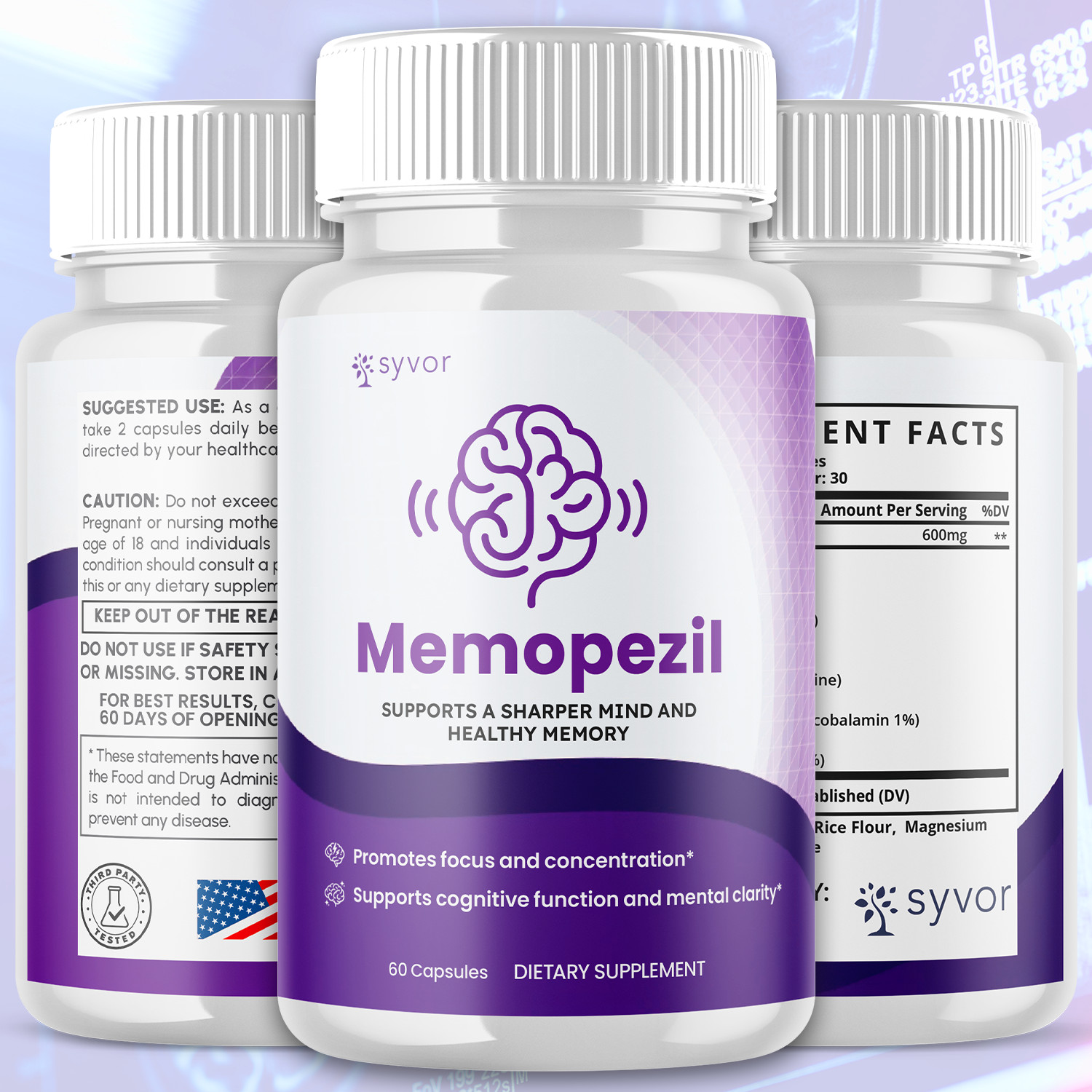 (3 Pack) Memopezil Nootropic All Natural Brain Supplement Memo Pezil 180 Capsule