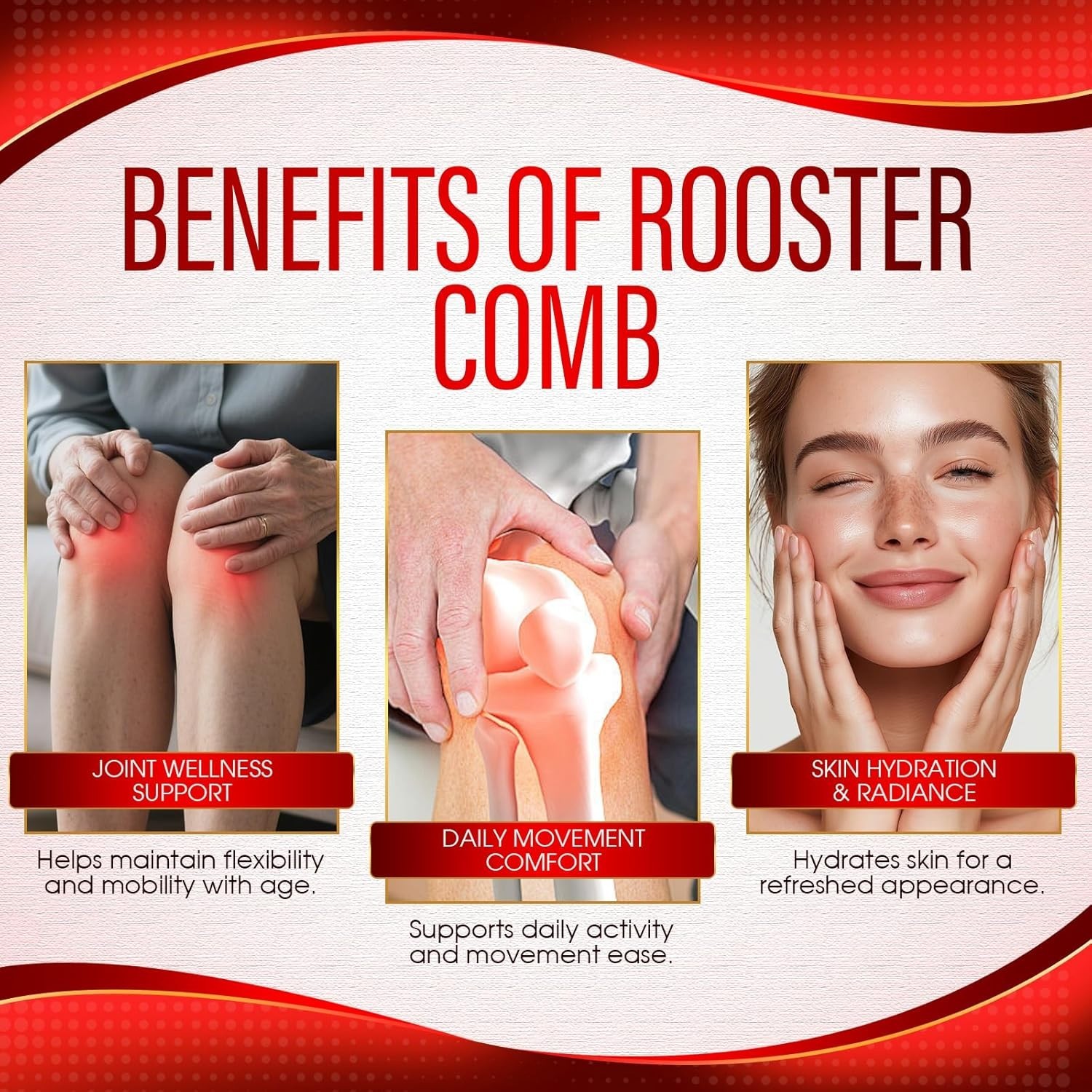 Rooster Comb Collagen, Natural Hyaluronic Acid Supplement for Joi…