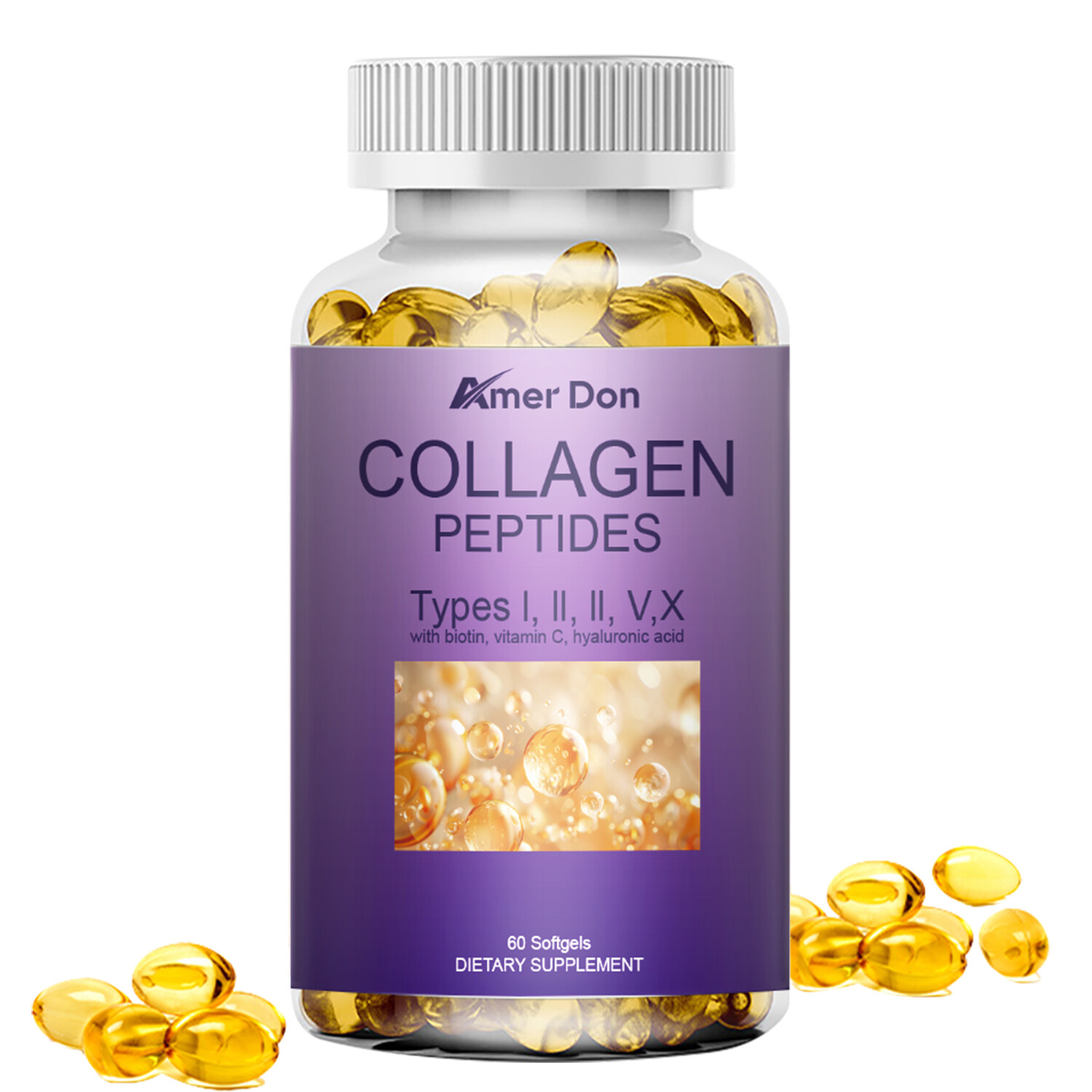 60Pcs Collagen Peptides Pills – Hydrolyzed Anti Aging Capsule Types I,II,III,V,X