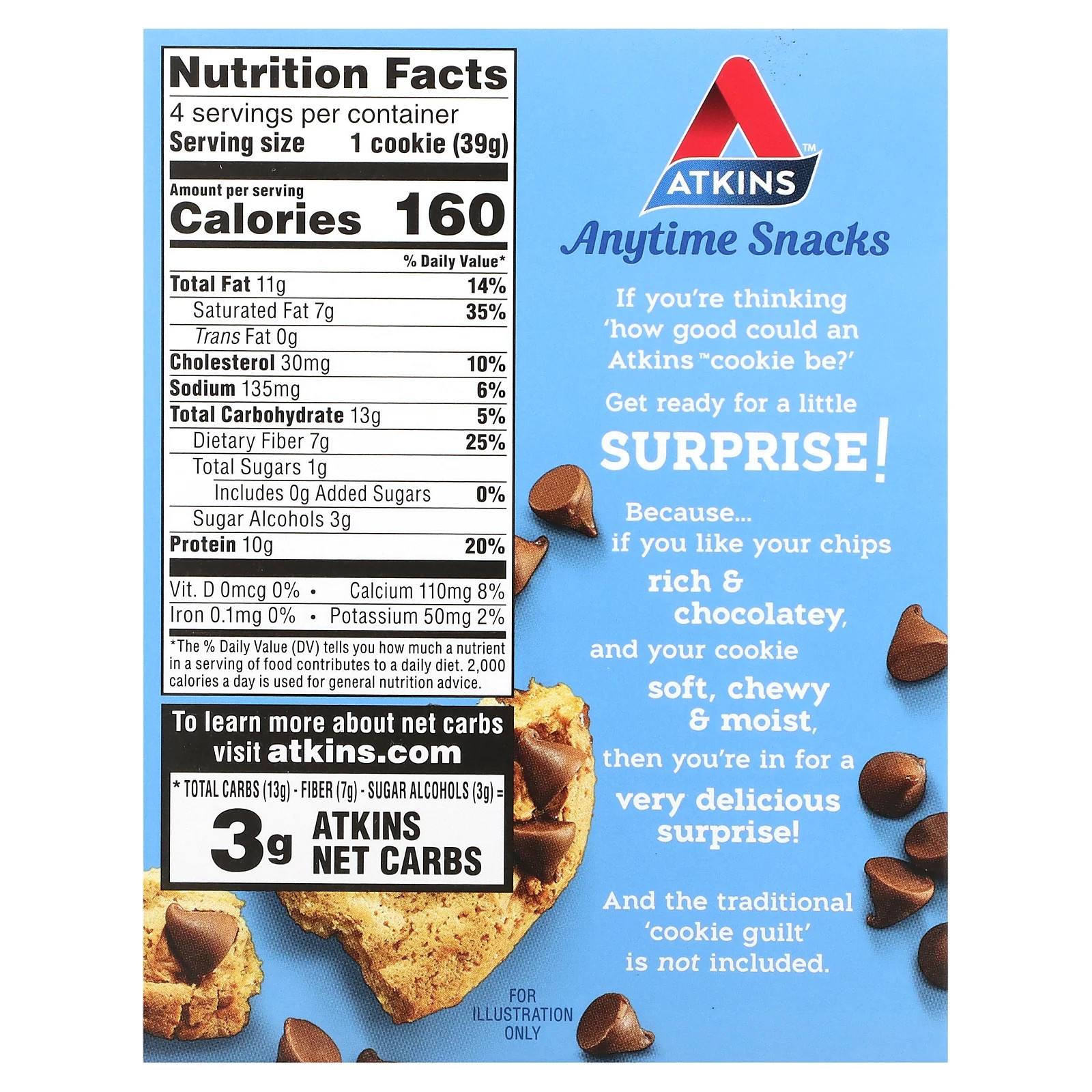 Anytime Snacks, Protein Cookies, Chocolate Chip, 4 Cookies, 1.38 oz (39 g) Each