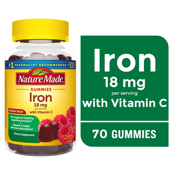 Nature Made Iron 18 mg per Serving with Vitamin C Gummies Supplement 70 Count