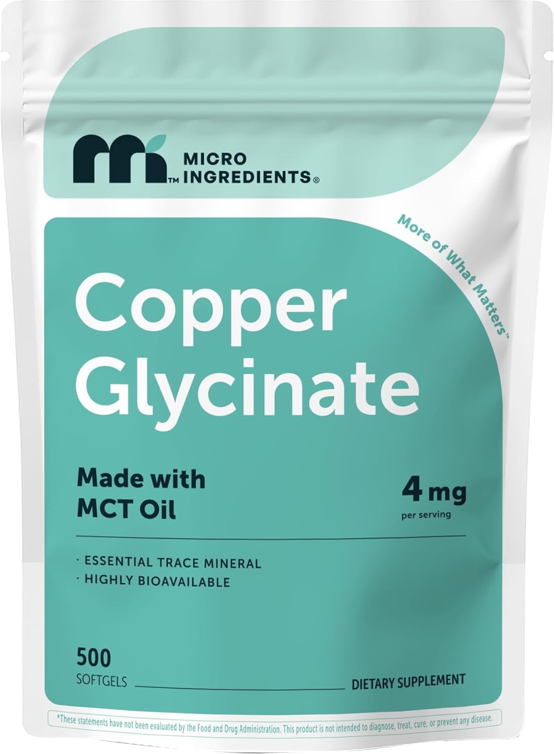 Copper Glycinate with MCT Oil, 500 Softgels | 4 mg Elemental Copper Per Serving