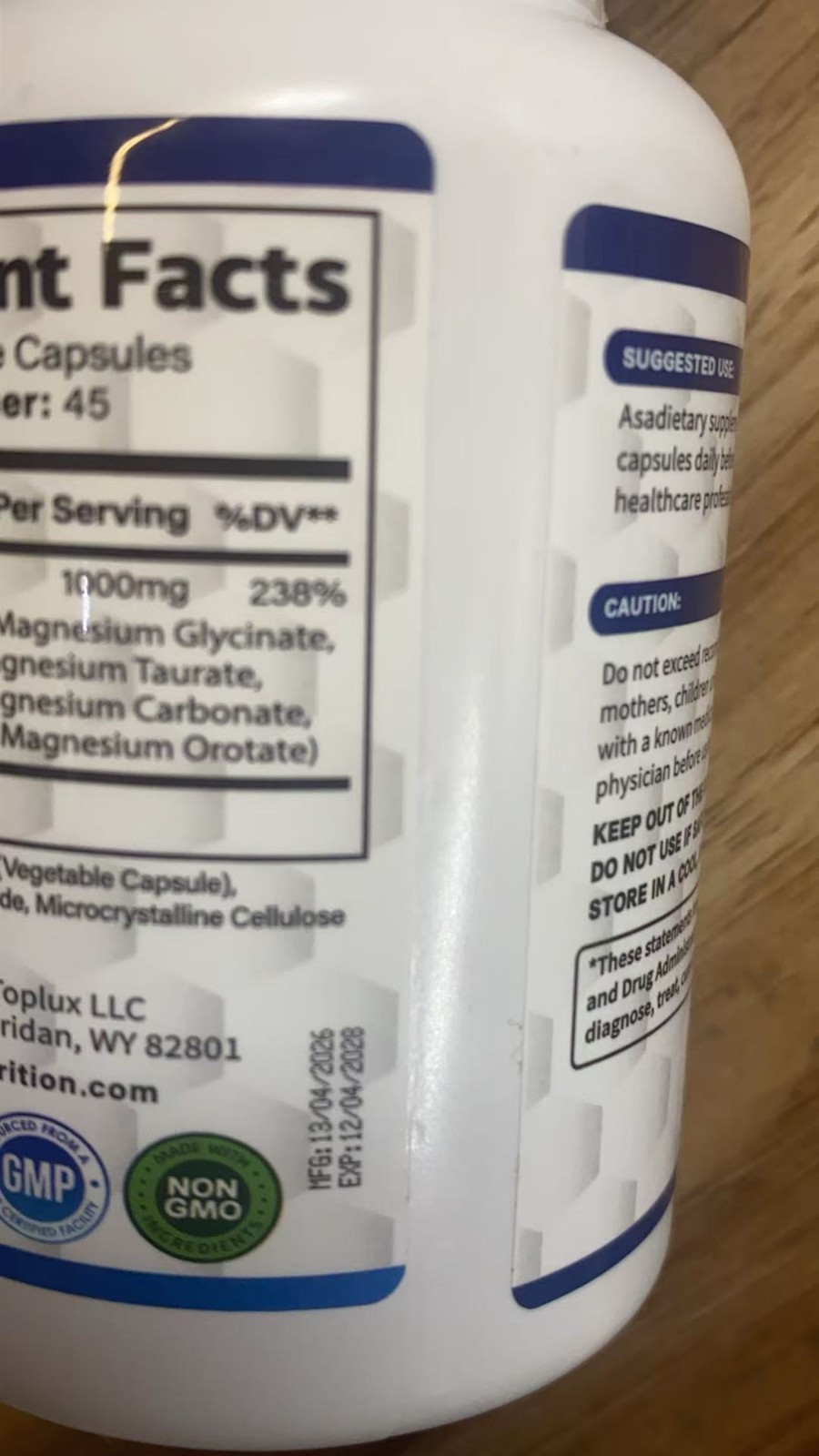 1Pack Toplux Nutrition Magnesium Complex 1000mg Supports 8 Elemental Magnesium