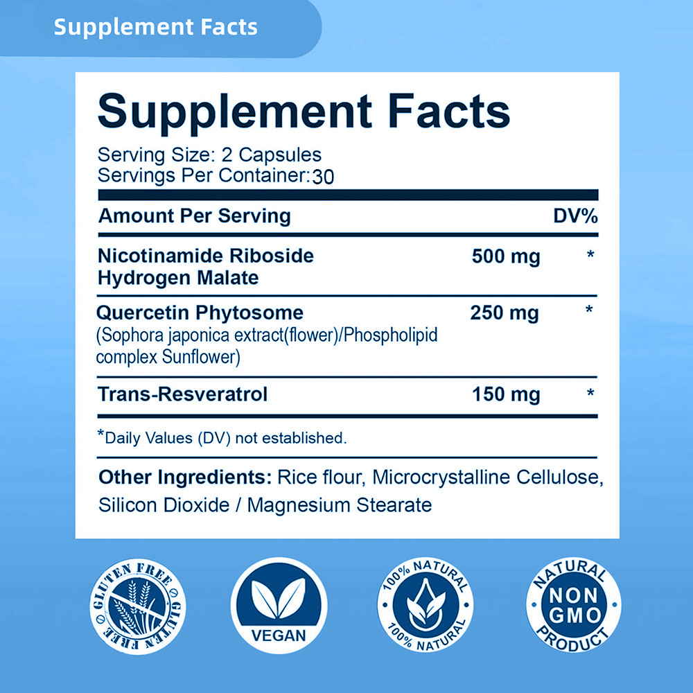 NAD+ Supplement for Anti-Aging Energy Focus & Nicotinamide Riboside Resveratrol