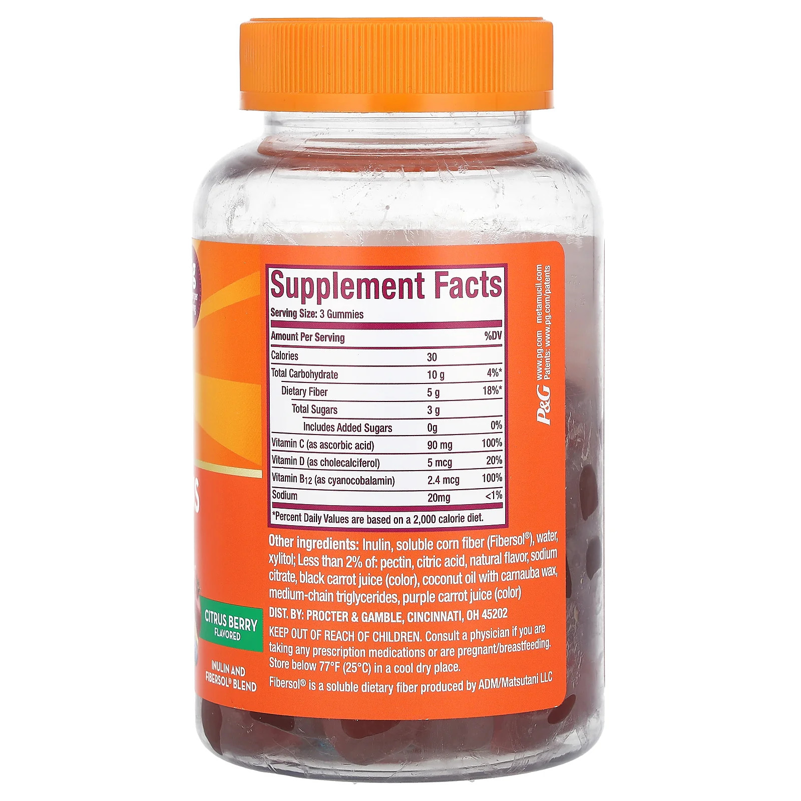 2 X Metamucil, Fiber + Vitamins, C, D,& B12, Citrus Berry, 72 Gummies