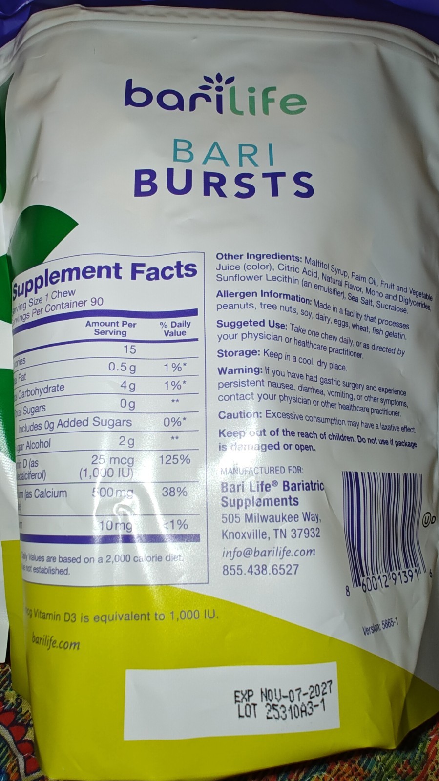 3-Month Supply Barilife Bari Bursts Lemon Lime Calcium Citrate Chews