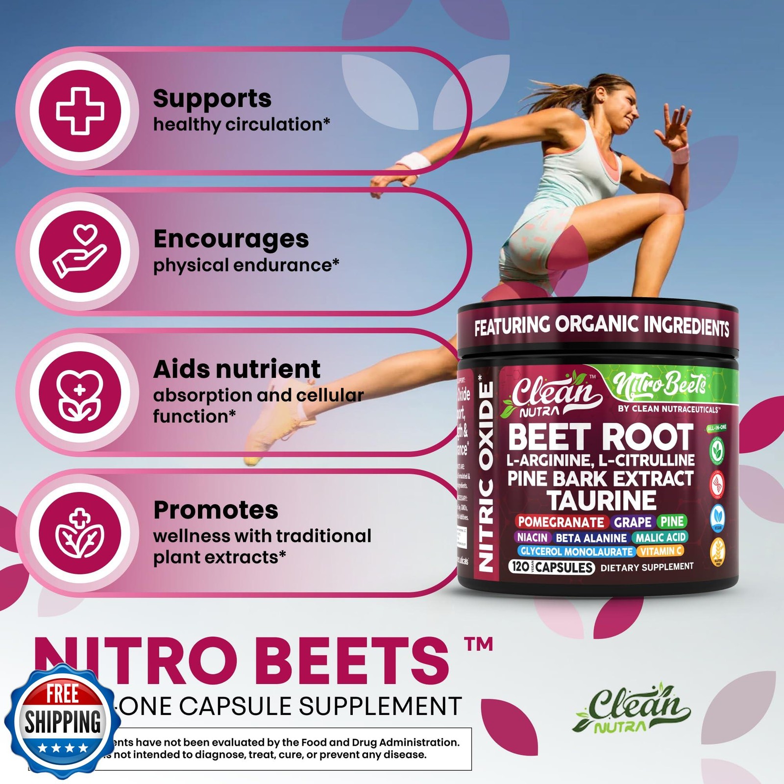 Clean Nutra Organic Beet Root Capsules L Arginine L Citrulline Pine Bark Nitr