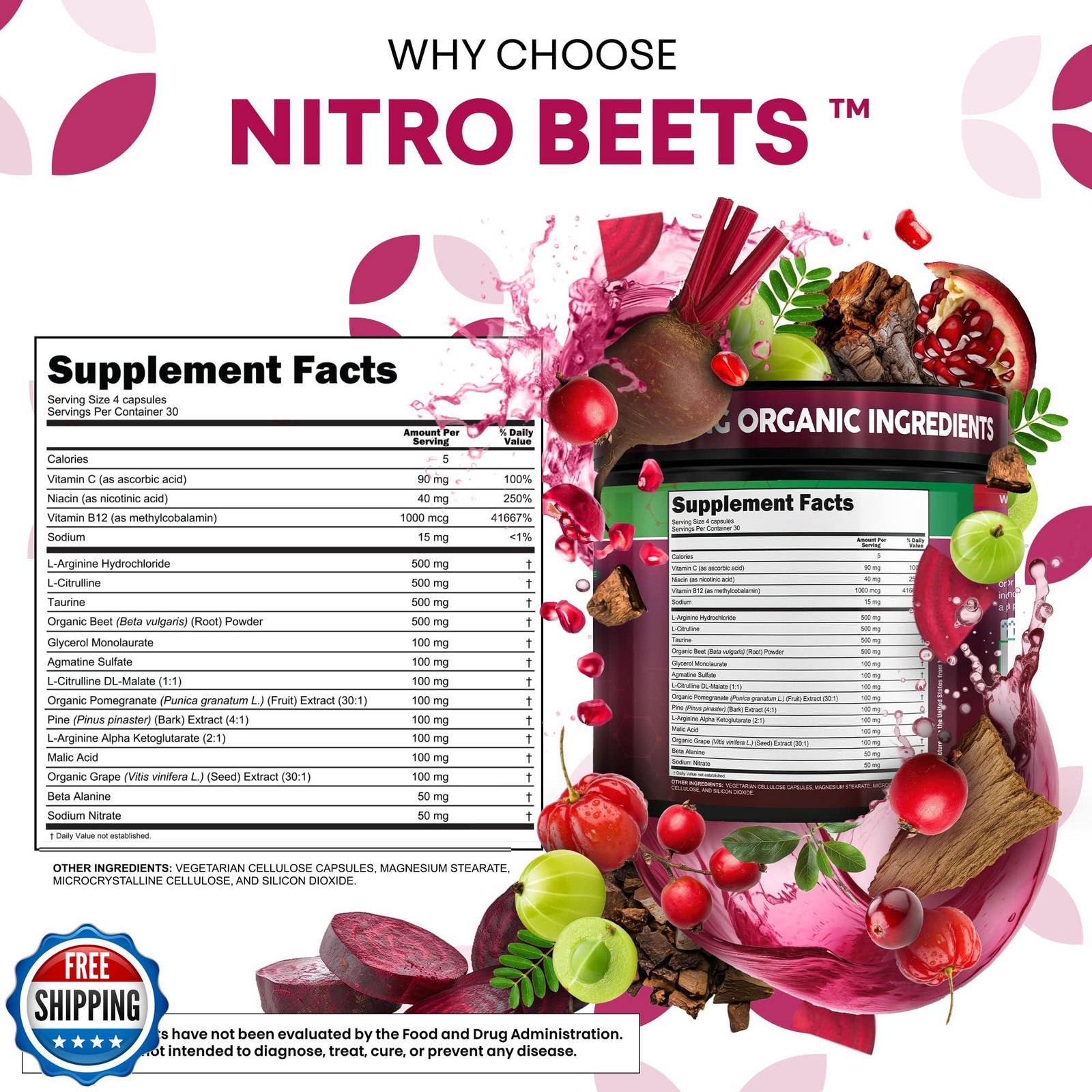 Clean Nutra Organic Beet Root Capsules L Arginine L Citrulline Pine Bark Nitr