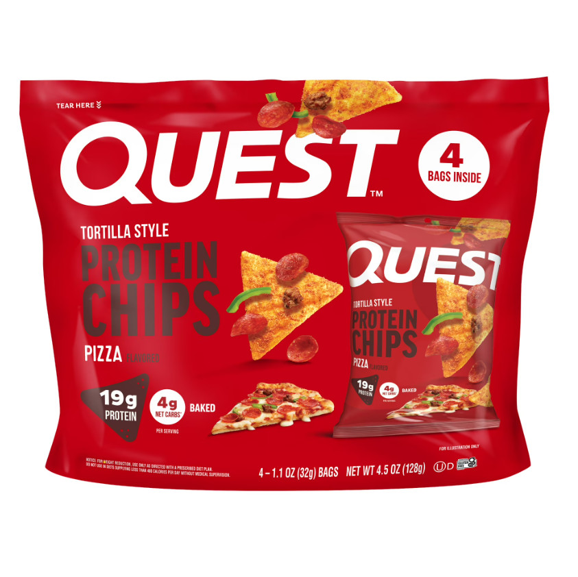 Quest Tortilla Style Protein Chips, 19g Protein,Pizza Flavor, 1.1oz Bags 4ct