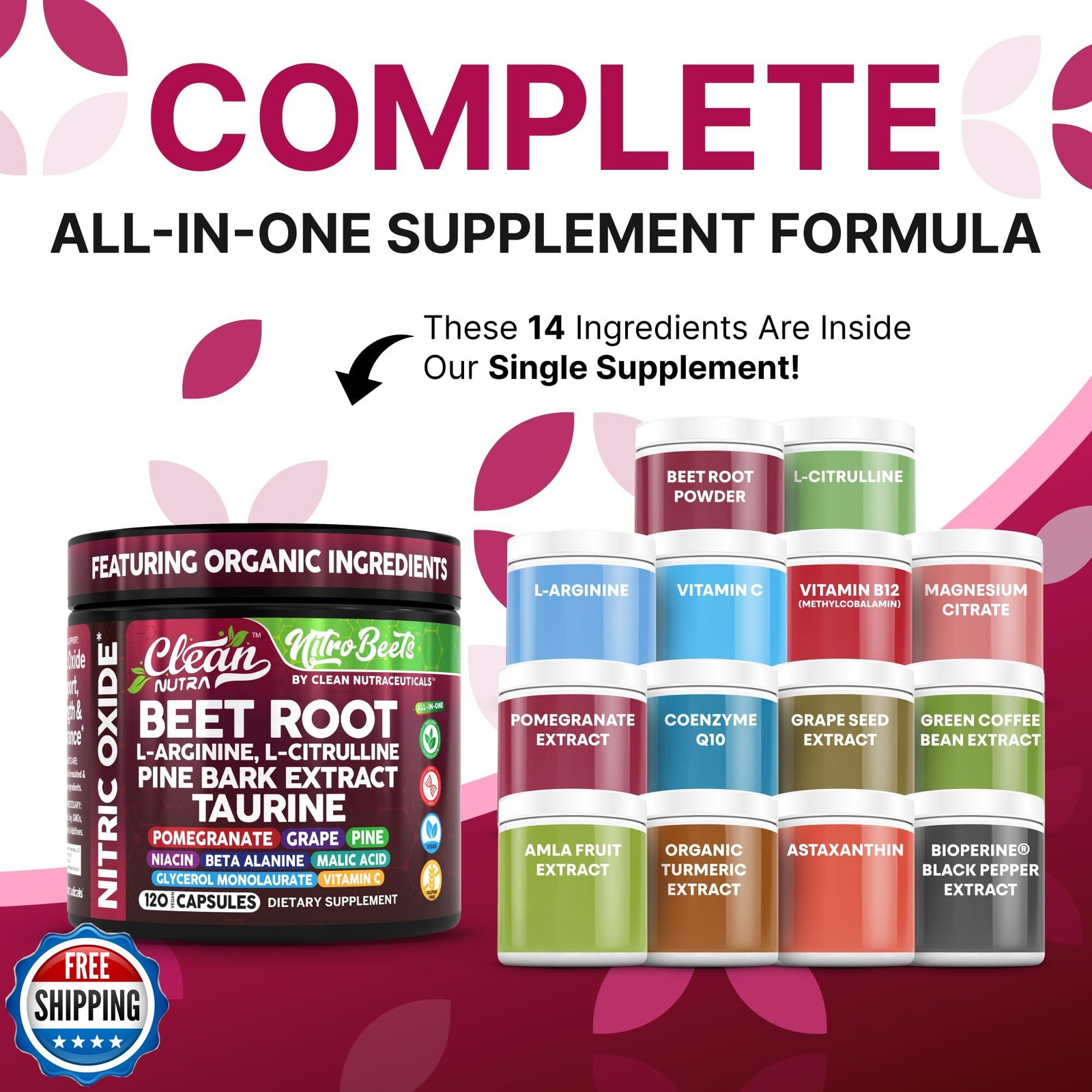 Clean Nutra Organic Beet Root Capsules L Arginine L Citrulline Pine Bark Nitr