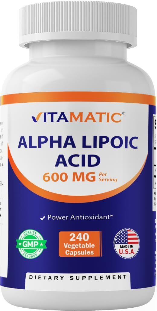 Alpha Lipoic Acid (ALA) 600mg Per Serv 240 Vegetable Caps Vitamatic Antioxidant