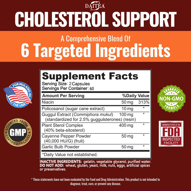 Cholesterol Support Capsules – 6 Active Ingredients – Lower Cholesterol