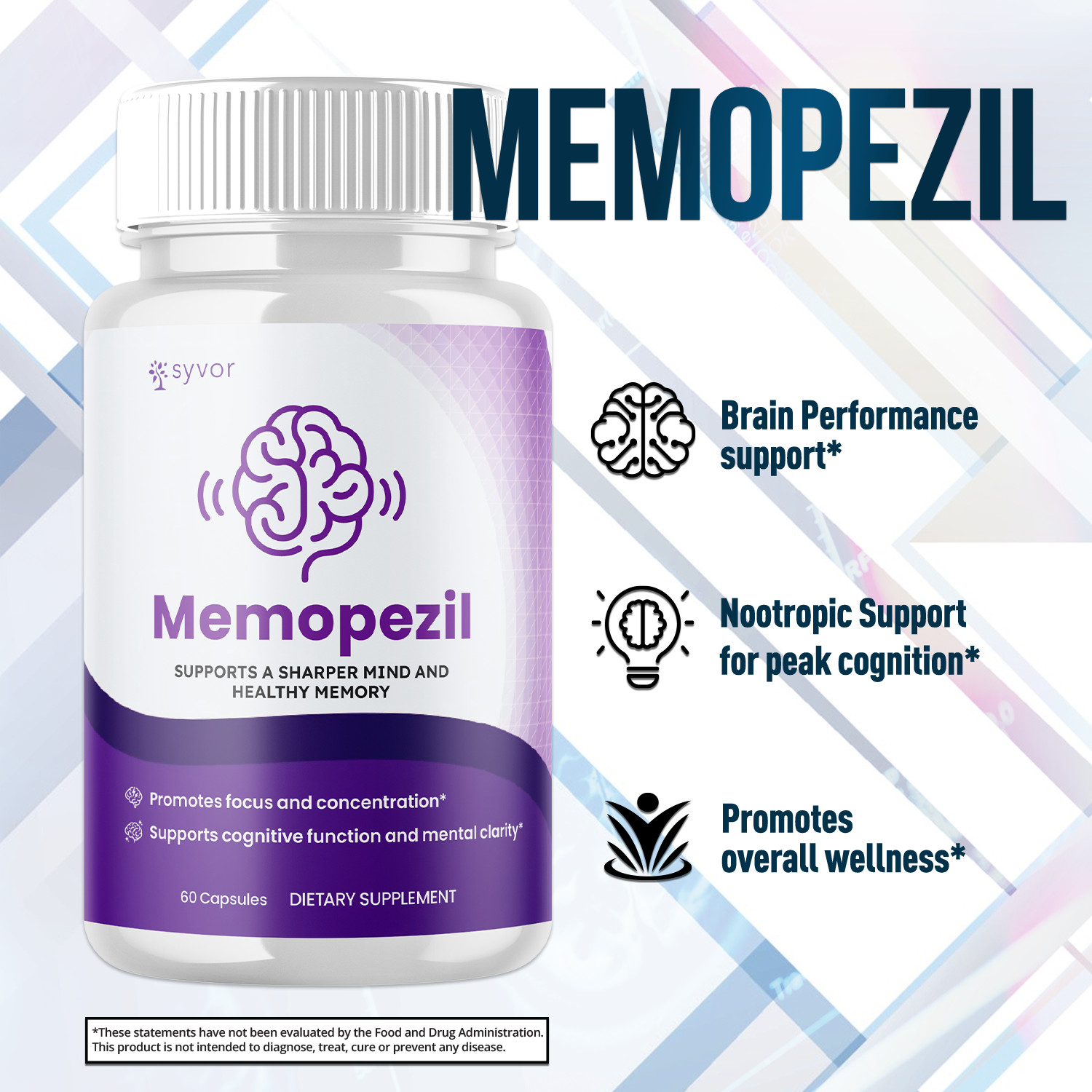 (3 Pack) Memopezil Nootropic All Natural Brain Supplement Memo Pezil 180 Capsule
