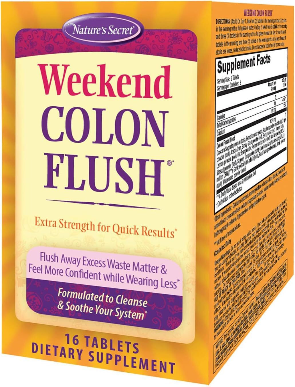 Nature’s Secret Weekend Colon Flush Cleanse & Soothe Your System, 16 Tablets