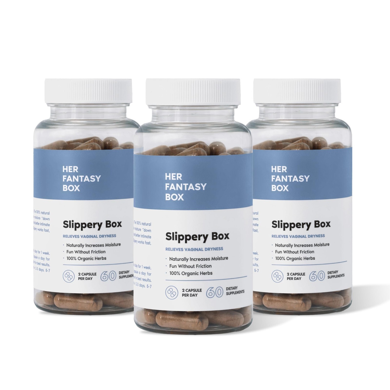 2 BOTTLES-LUXRY Her Fantasy Box Slippery Box – Slippery Elm Bark Vaginal 60PCS