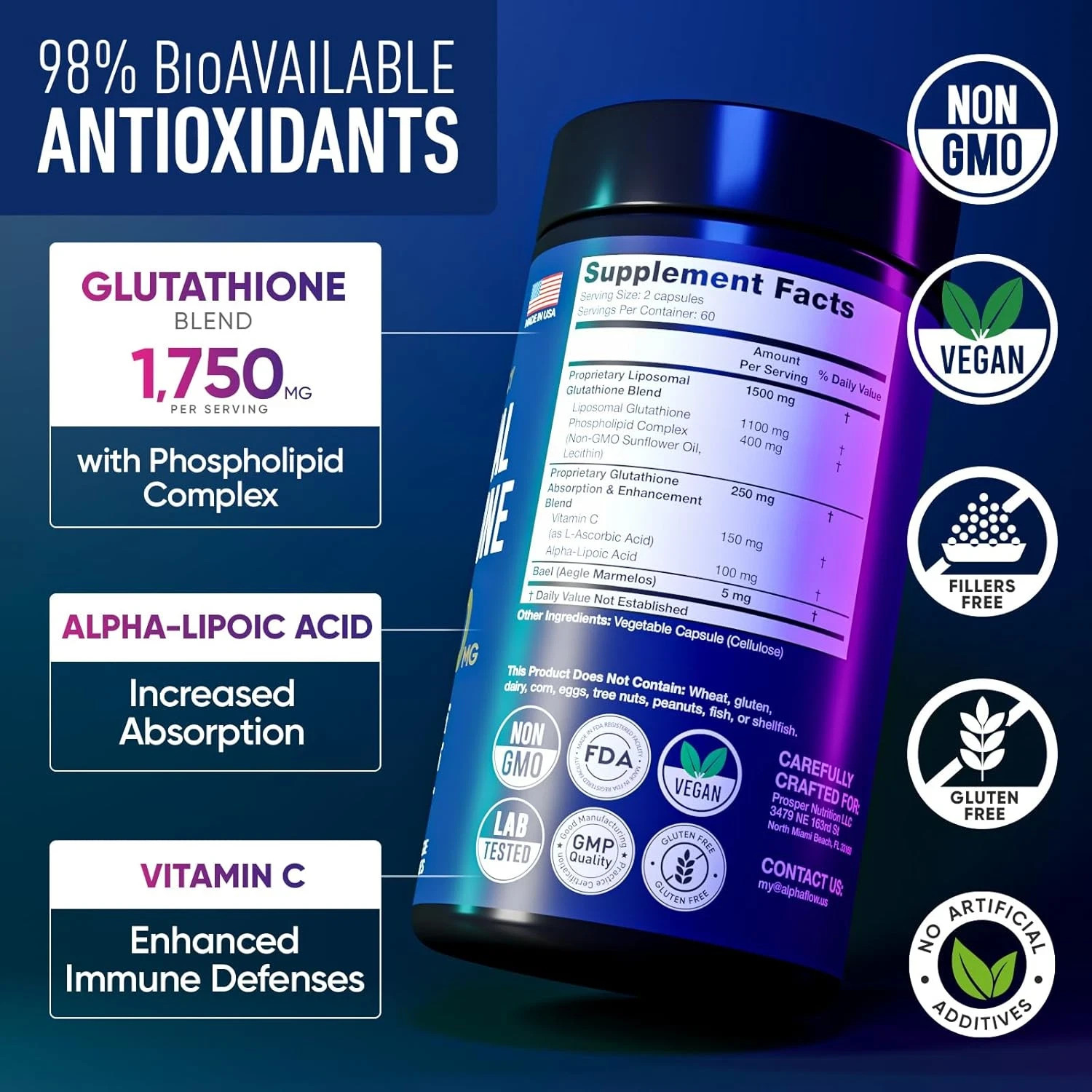 Liposomal Glutathione Supplement 1000MG + 750MG- Glutathione Liposomal with VIT