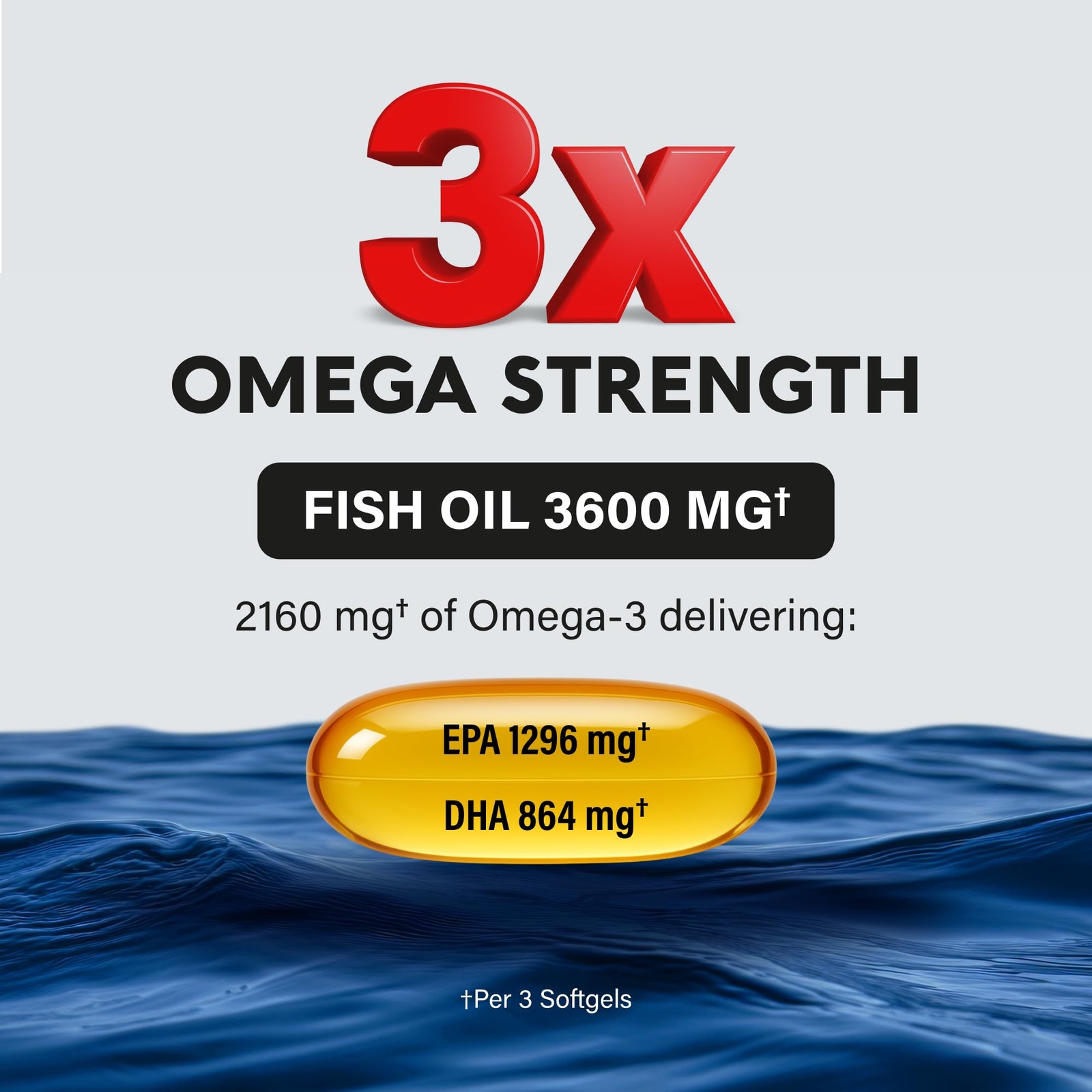 Omega 3 Fish Oil 3600 mg – 3 Supplement | EPA & 90 Count (Pack of 1)