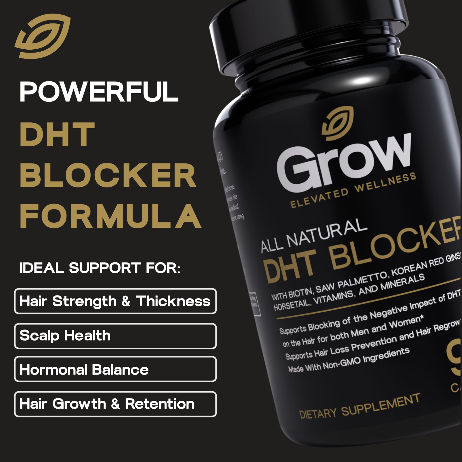 DHT BLOCKER Hair Growth Supplement (90 Capsules) by Grow Vitamin
