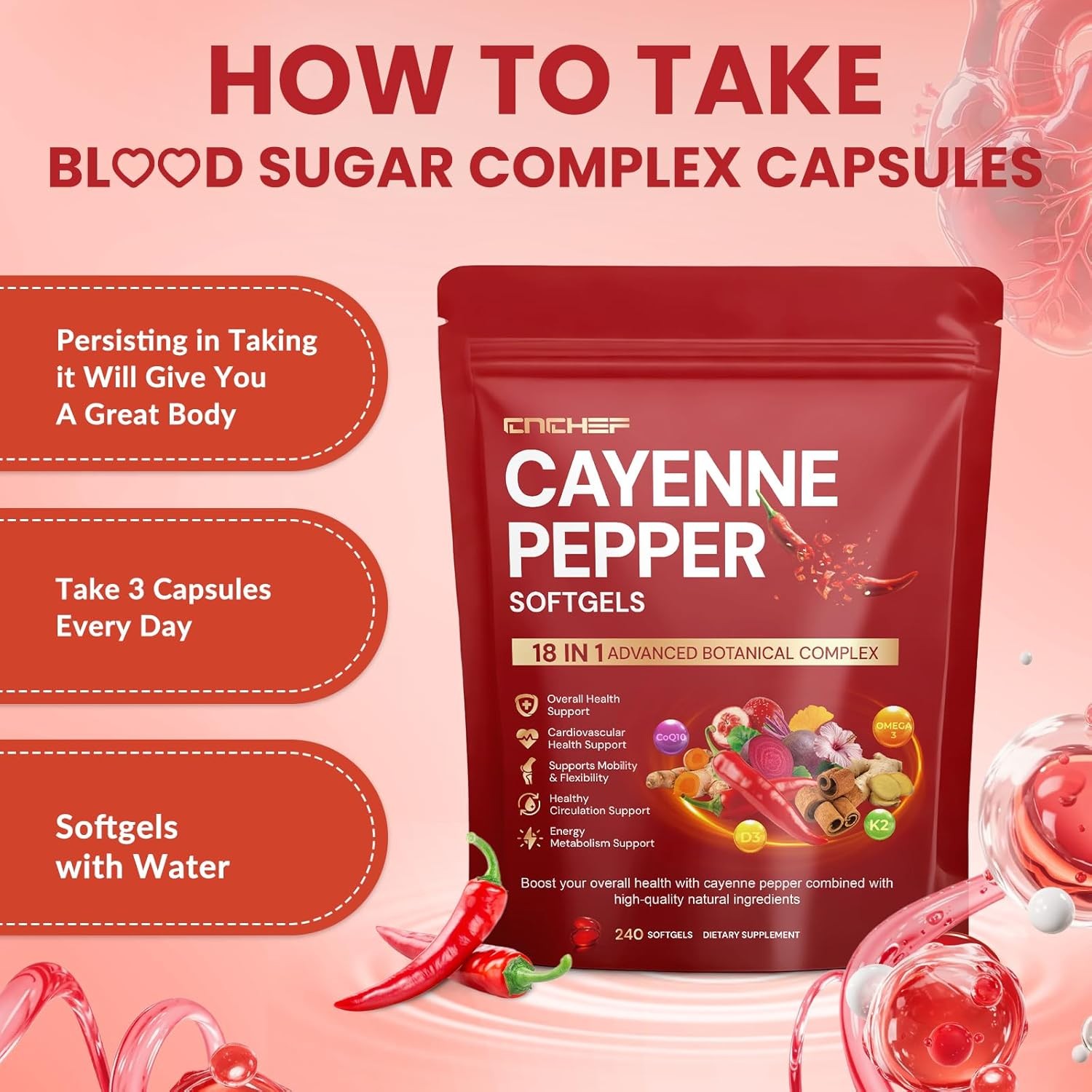 Cayenne Pepper Softgels with Vitamin D3+K2 & Beetroot – Circulation, Metabolism
