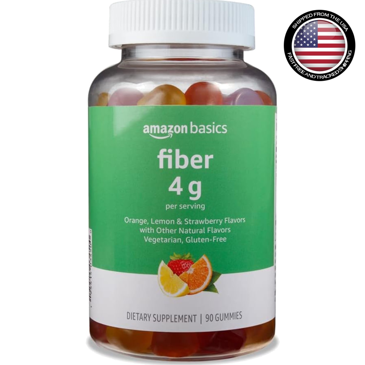 Delicious Fiber Gummies for Digestive Health – Orange, Lemon & Strawberry, 90…