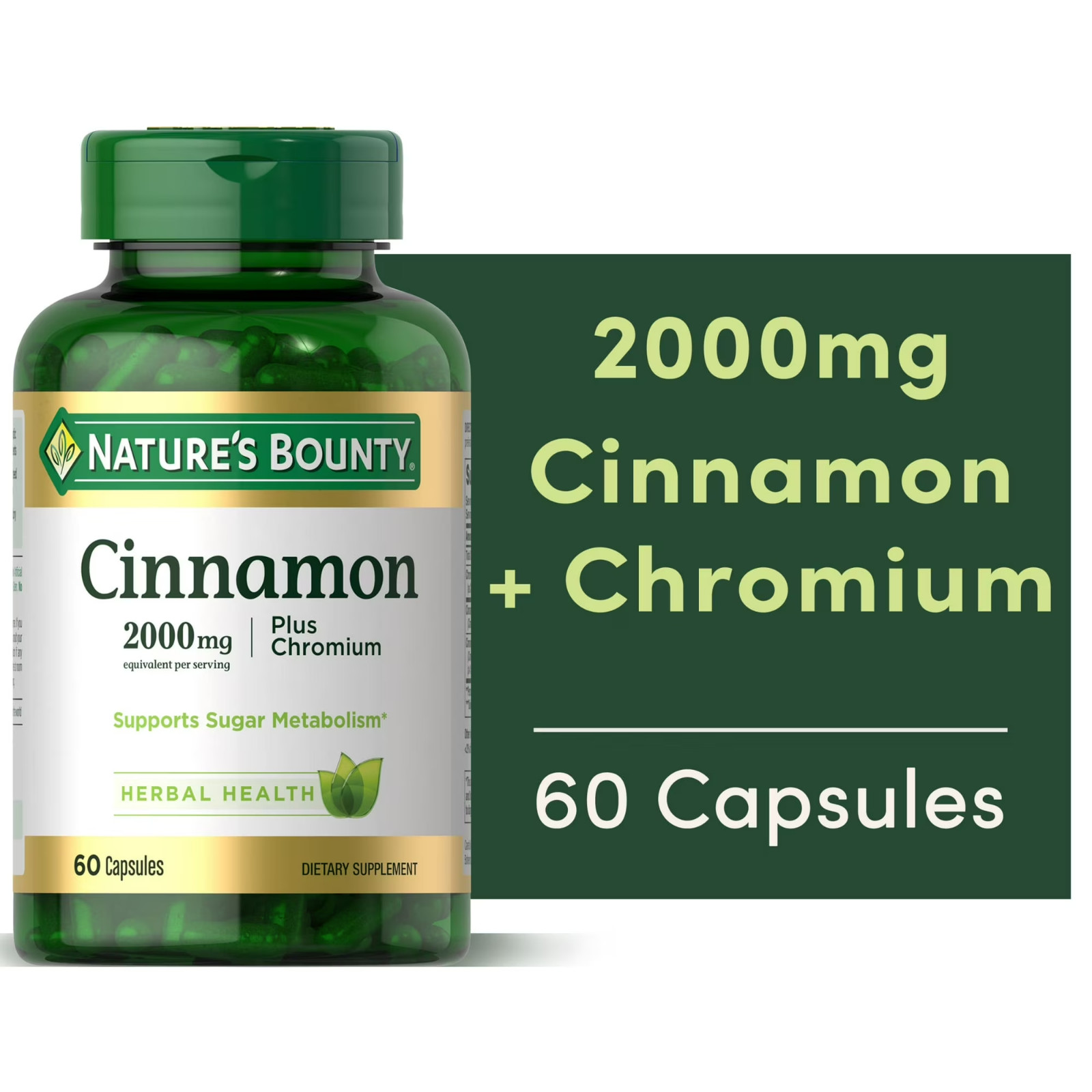Nature’s Bounty Cinnamon 2000mg Plus Chromium Sugar Metabolism Capsules 60 ct