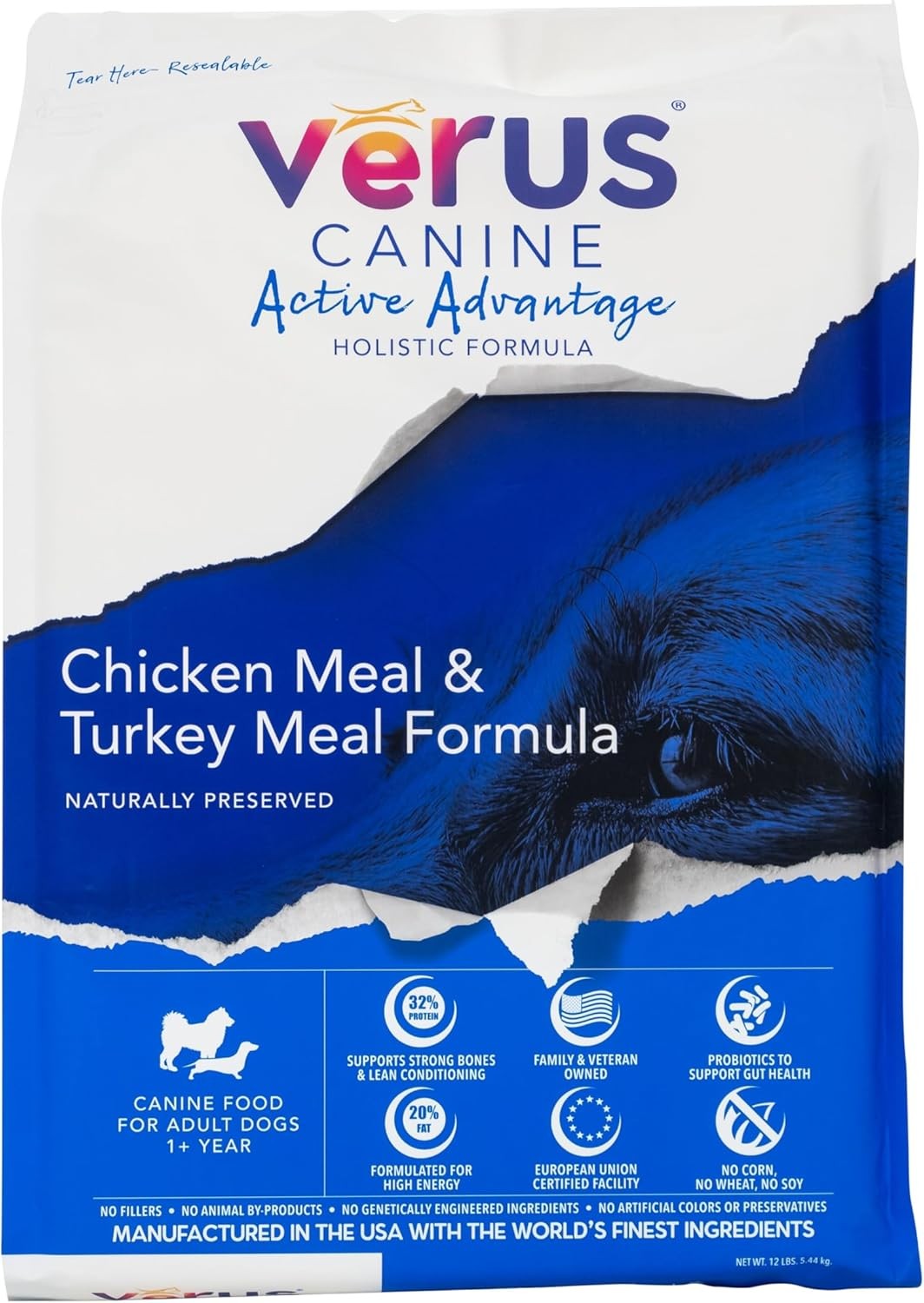 VeRUS Pet Foods Dry Dog Food Chicken,Active Advantage Formula 12lb Bag