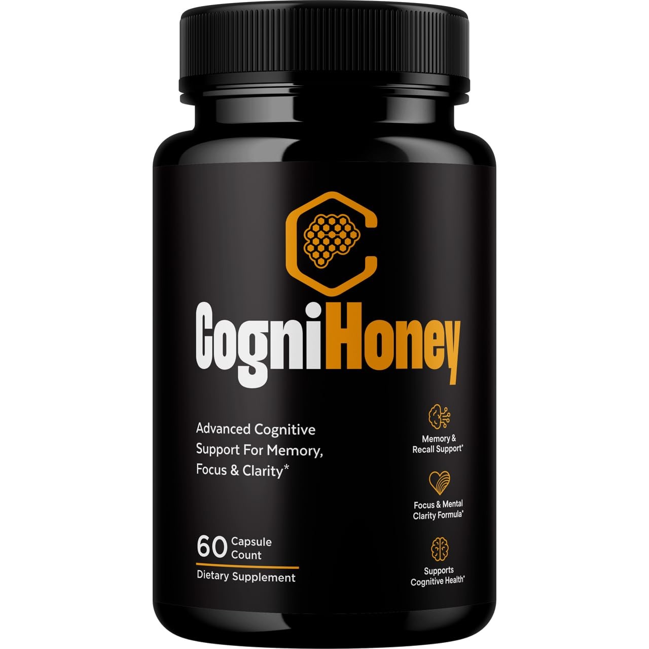 CogniHoney Brain Memory Focus Supplement Nootropic Capsules 1 Pack 60Ct