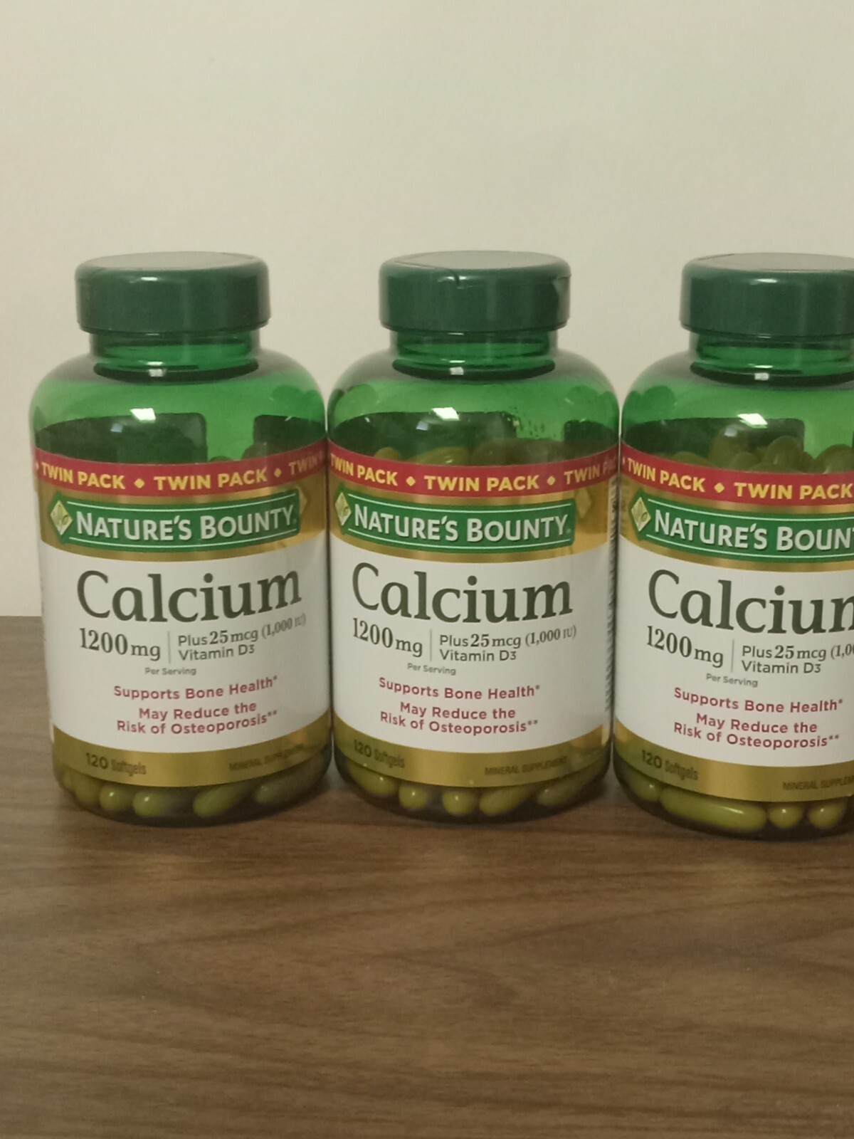 3× Nature’s Bounty 1200mg Calcium & 1000IU Vitamin D3 – 120 Softgels Exp 03/27
