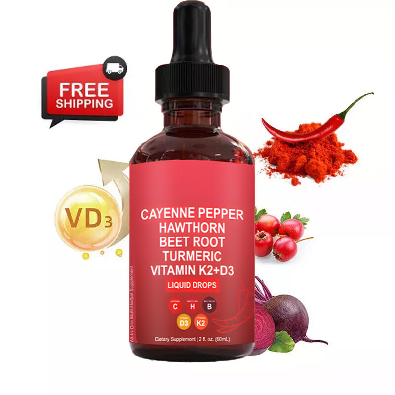 Cayenne Pepper Hawthorn Beet Root Turmeric Vitamin K2+D3 Drops 60ml