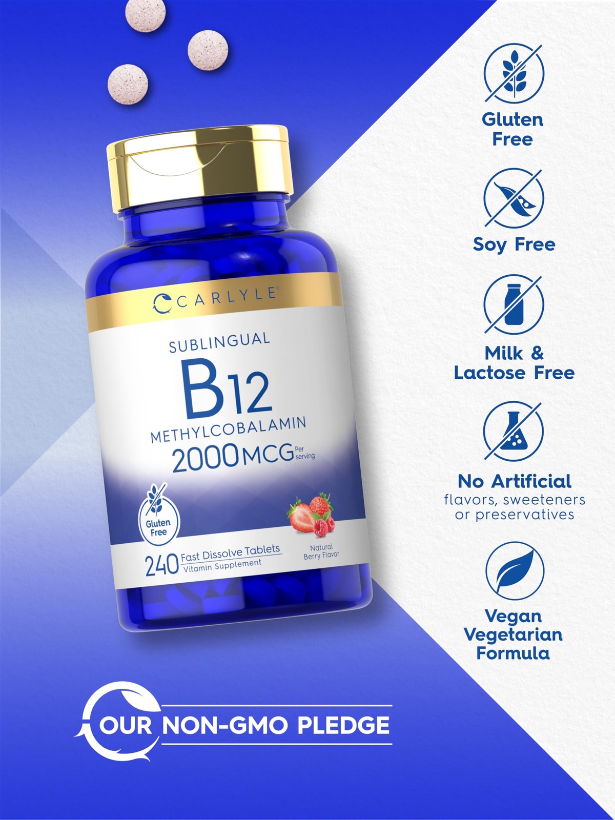 Carlyle B12 Vitamin 2000 mcg | 240 Fast Dissolve 240 Count (Pack of 1)