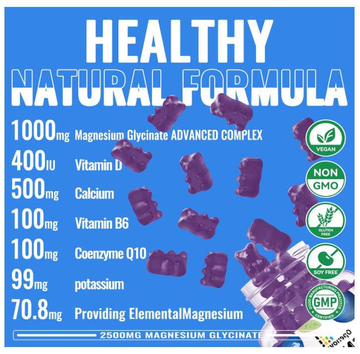 Magnesium Glycinate Gummies 2500mg – Sugar Free Magnesium Potassium Supplement w