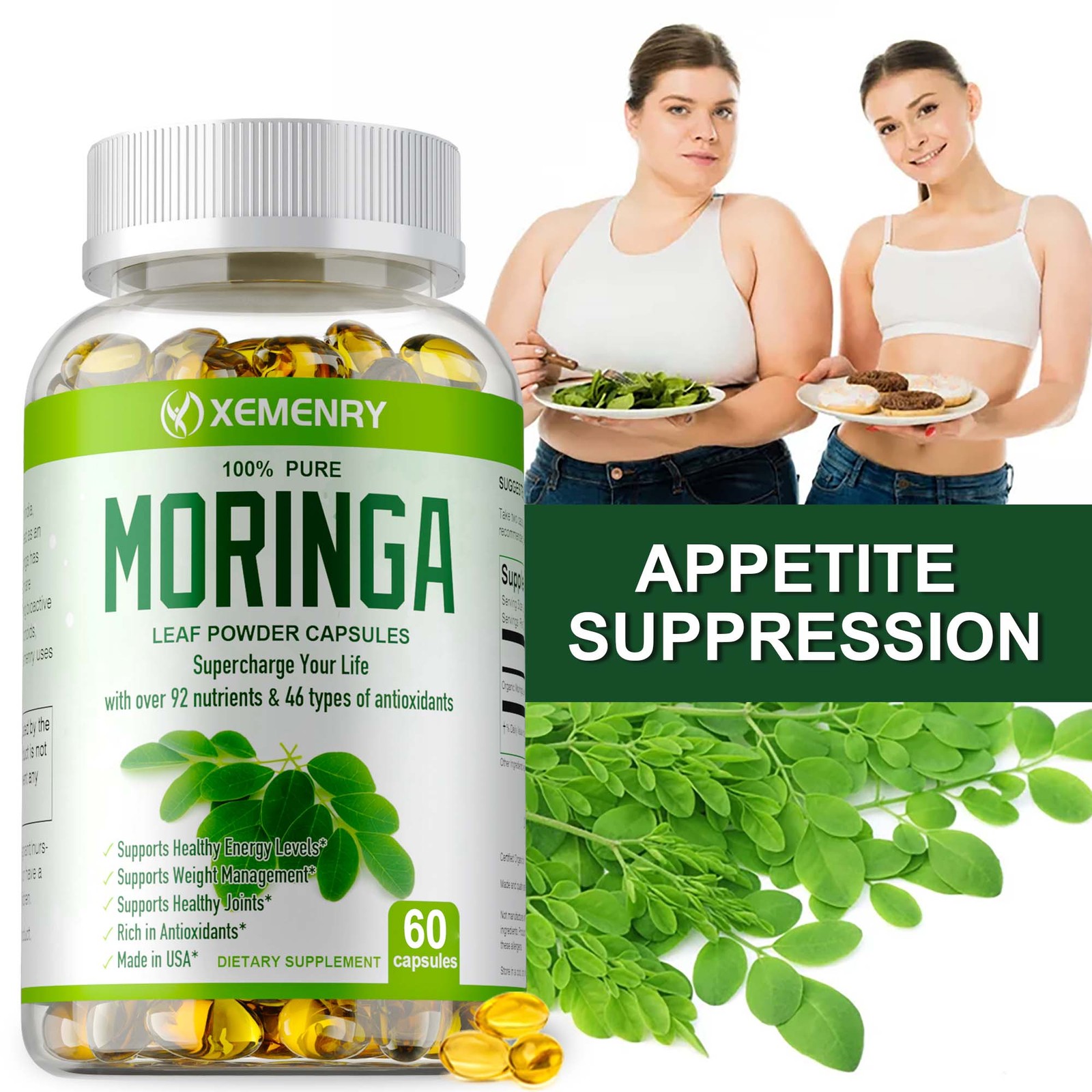 Moringa Capsules 1000mg – Organic,Natural,Anti-aging,Weight Loss,Green Superfood