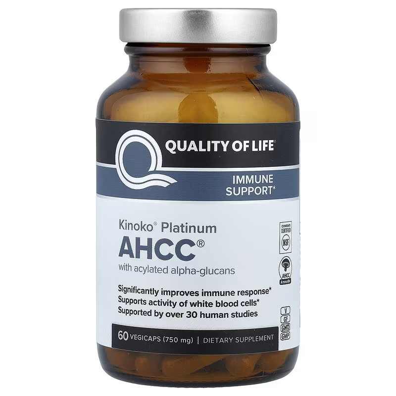 Quality of Life Kinoko Platinum AHCC 750 mg 60 Caps Immune Support