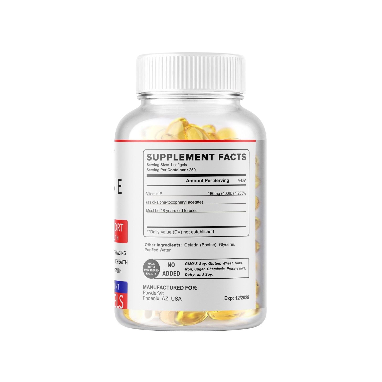 Vitamin E 400 IU 250 Softgel Skin Hair Immune Eye Health Support